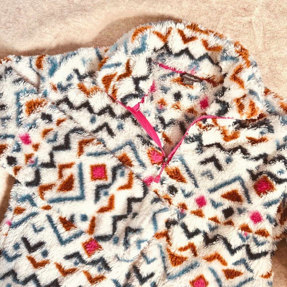 Eddie Bauer Aztec Print Teddy Bear Fleece Pullover Jacket Women’s S cozy soft